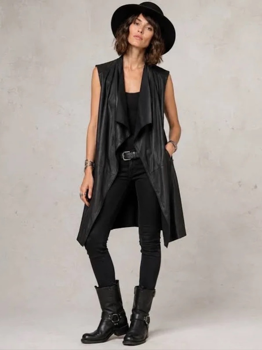 Vince Leather Long Draped Vest